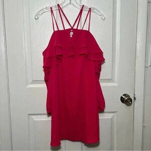 FOURTEENTH PLACE Cold Shoulder Double Ruffle Pink Mini Dress | size XSmall
